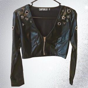 Dolls Kill Punk Goth Capsule Faux Leather Zip Up Crop Top 🖤